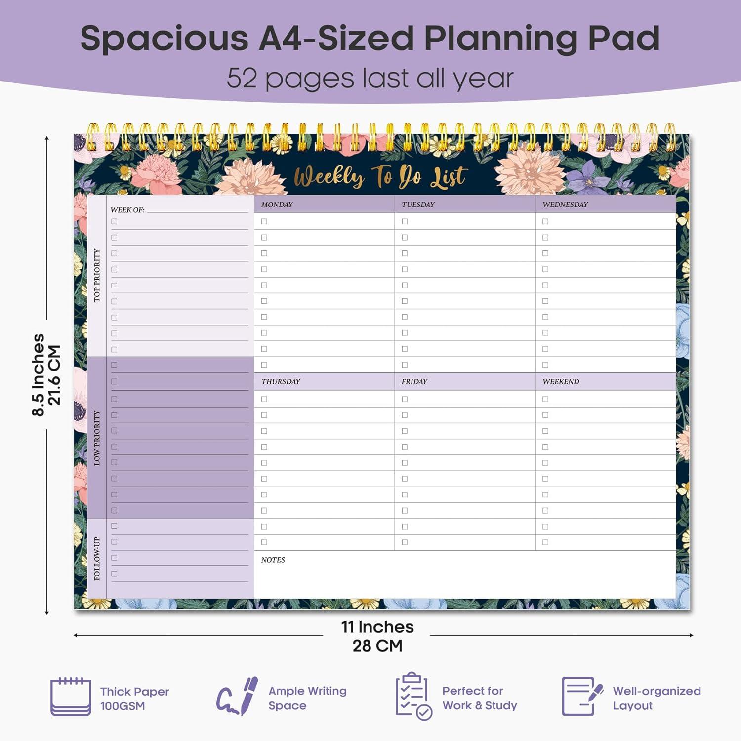 image:imageTaja Weekly To Do List Notepad with 52 Undated Sheets8511 Weekly Desk Planner for Women amp Man Work and Home 1 Pack Violet DreamtLavender Dream