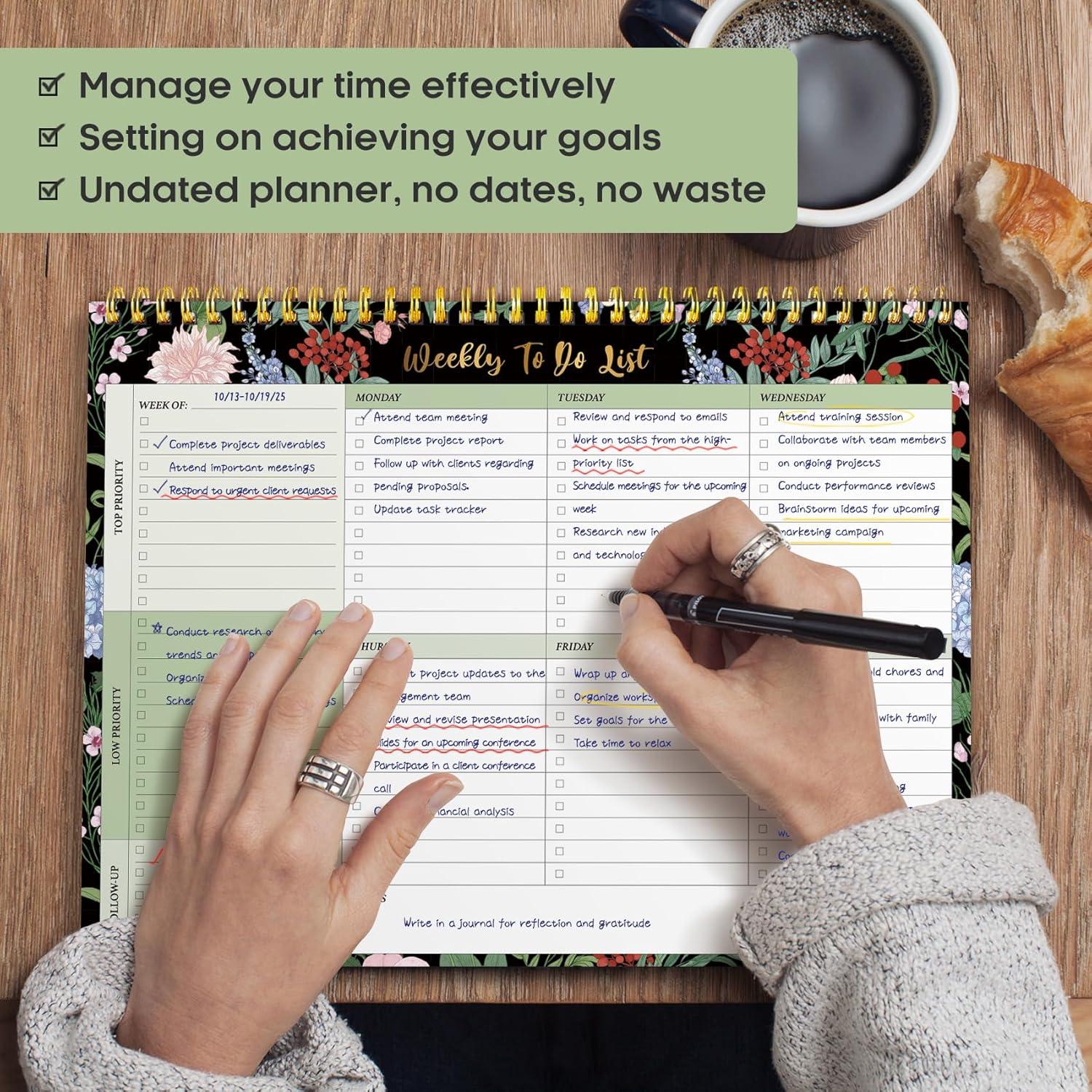 image:imageTaja Weekly To Do List Notepad with 52 Undated Sheets8511 Weekly Desk Planner for Women amp Man Work and Home 1 Pack Violet DreamuForest Bloom
