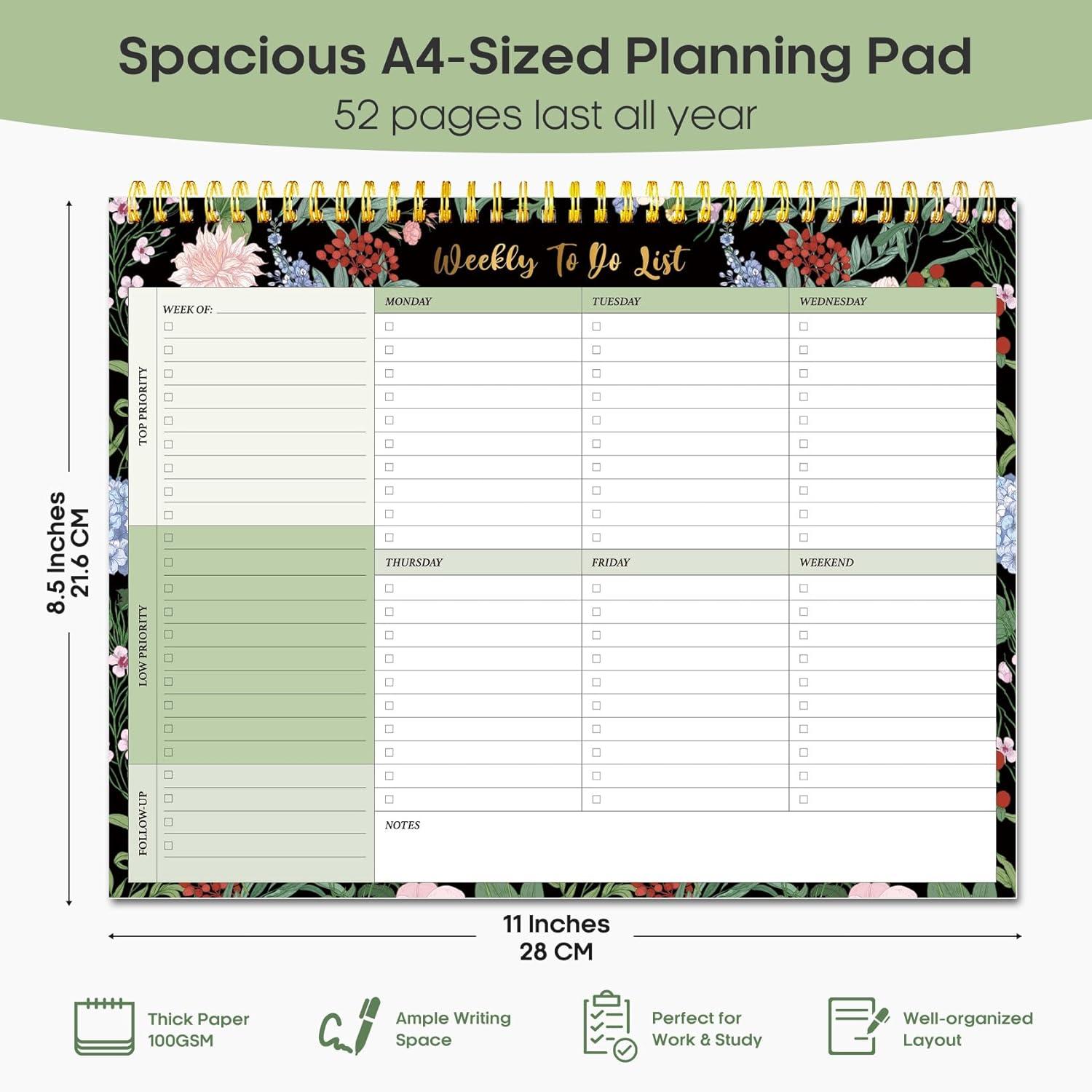 image:imageTaja Weekly To Do List Notepad with 52 Undated Sheets8511 Weekly Desk Planner for Women amp Man Work and Home 1 Pack Violet DreamuForest Bloom