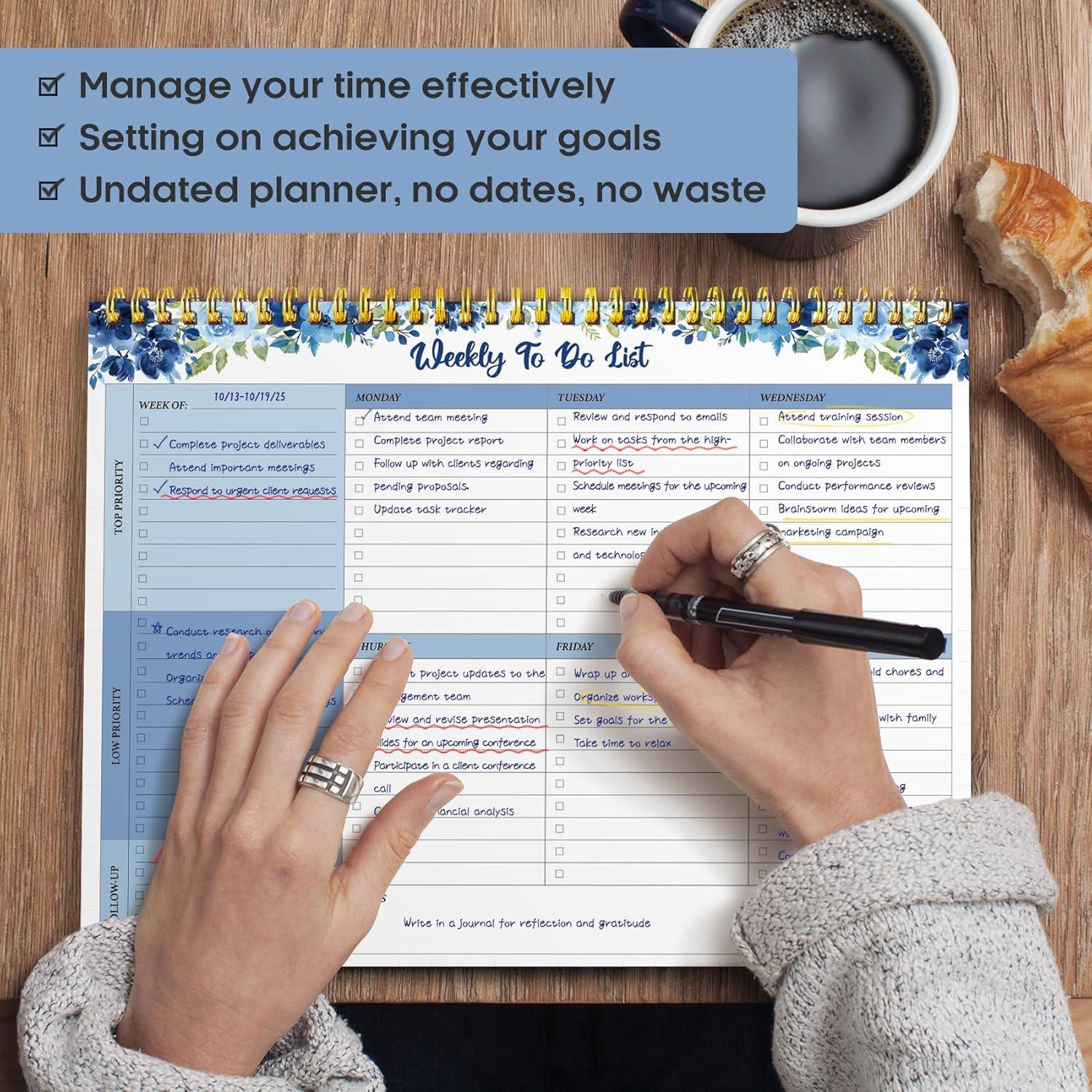 image:imageTaja Weekly To Do List Notepad with 52 Undated Sheets8511 Weekly Desk Planner for Women amp Man Work and Home 1 Pack Violet DreamvAzure Bloom