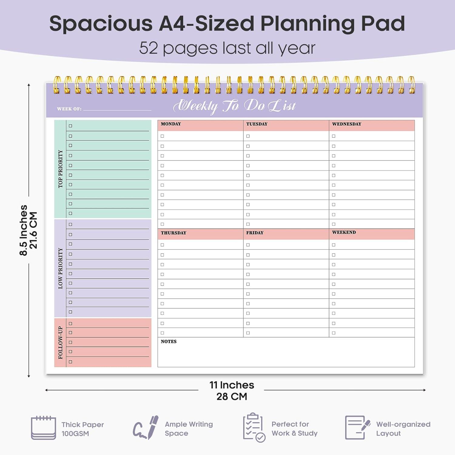 image:imageTaja Weekly To Do List Notepad with 52 Undated Sheets8511 Weekly Desk Planner for Women amp Man Work and Home 1 Pack Violet DreamzMulti