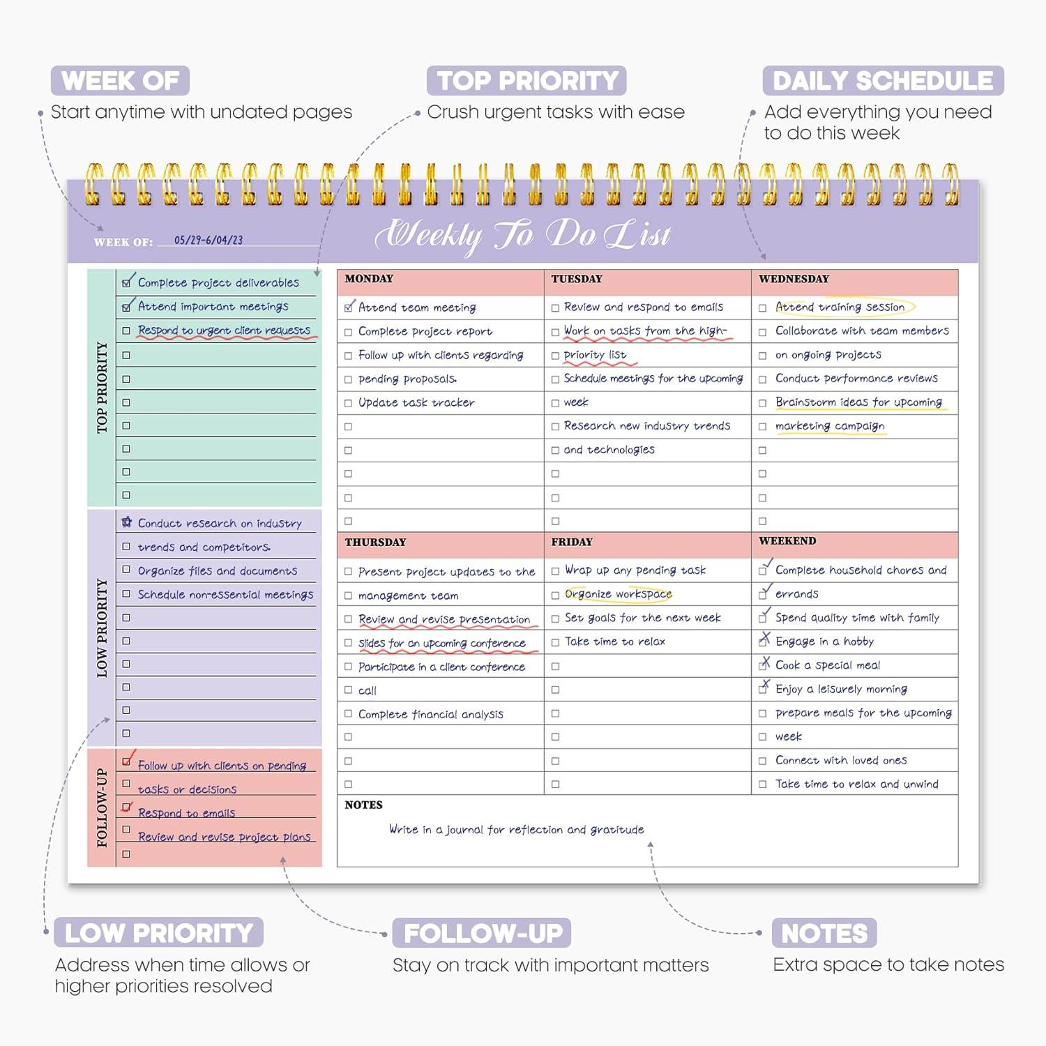 image:imageTaja Weekly To Do List Notepad with 52 Undated Sheets8511 Weekly Desk Planner for Women amp Man Work and Home 1 Pack Violet DreamzMulti