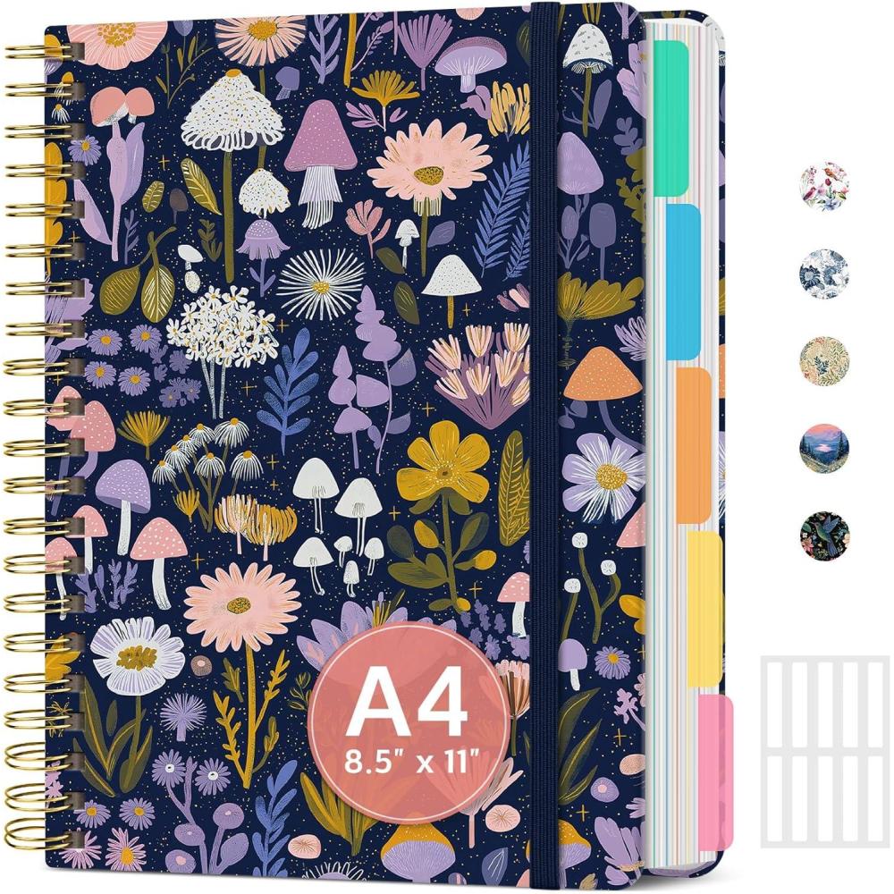 image:imageLarge Lined Spiral Journal for Women Cute Hardcover 5 Subject Notebook for Work 85 x 11 with Removable Dividers amp Tabs College Ruled 280 Pages Aesthetic Journal for Work School amp Note Taking Garden of WhimsyL Mushroom Garden