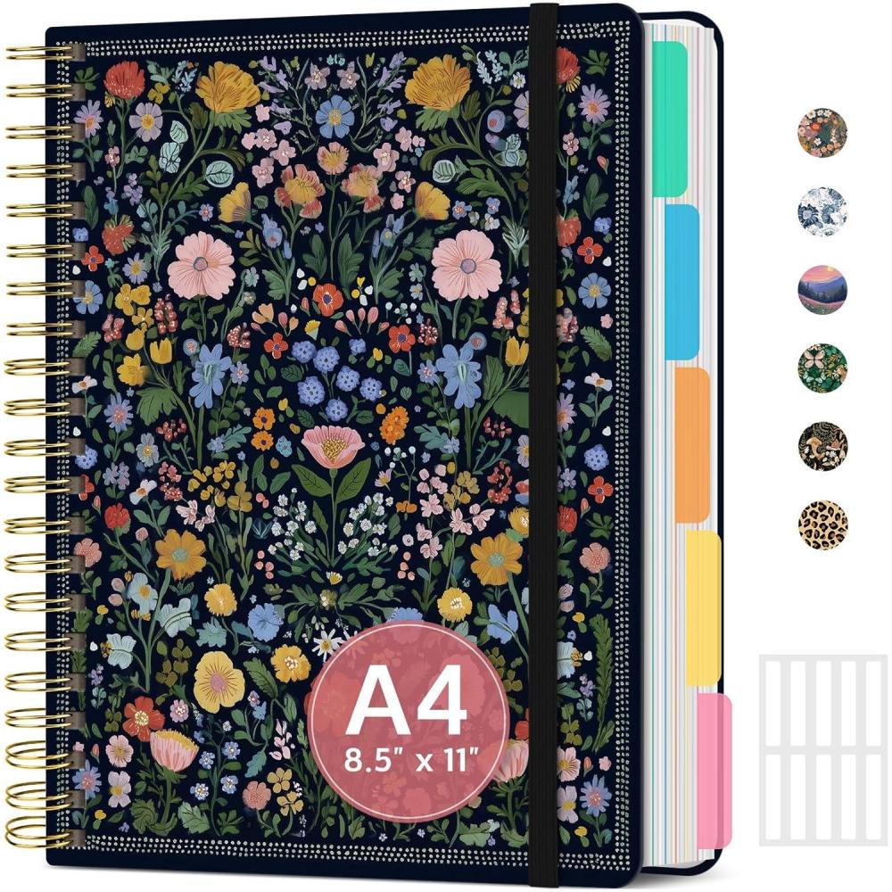 image:imageLarge Lined Spiral Journal for Women Cute Hardcover 5 Subject Notebook for Work 85 x 11 with Removable Dividers amp Tabs College Ruled 280 Pages Aesthetic Journal for Work School amp Note Taking Garden of WhimsyA Garden of Whimsy