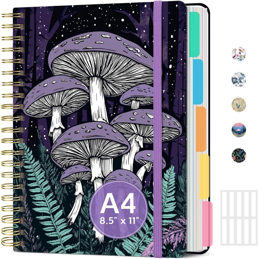 image:imageLarge Lined Spiral Journal for Women Cute Hardcover 5 Subject Notebook for Work 85 x 11 with Removable Dividers amp Tabs College Ruled 280 Pages Aesthetic Journal for Work School amp Note Taking Garden of WhimsyH Enchanted Fungi