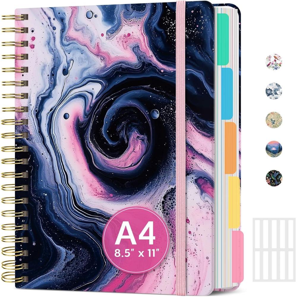 image:imageLarge Lined Spiral Journal for Women Cute Hardcover 5 Subject Notebook for Work 85 x 11 with Removable Dividers amp Tabs College Ruled 280 Pages Aesthetic Journal for Work School amp Note Taking Garden of WhimsyK Pink Vortex