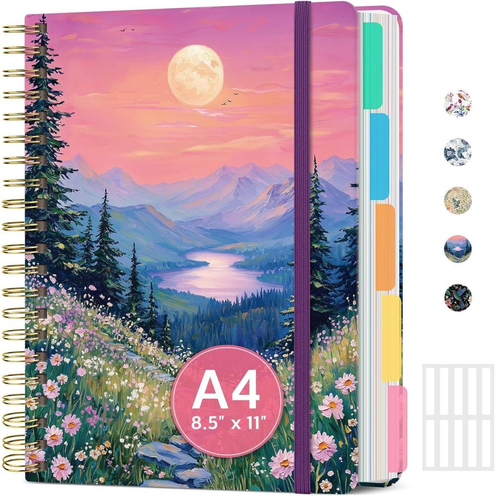 image:imageLarge Lined Spiral Journal for Women Cute Hardcover 5 Subject Notebook for Work 85 x 11 with Removable Dividers amp Tabs College Ruled 280 Pages Aesthetic Journal for Work School amp Note Taking Garden of WhimsyG Dreamscape Hills