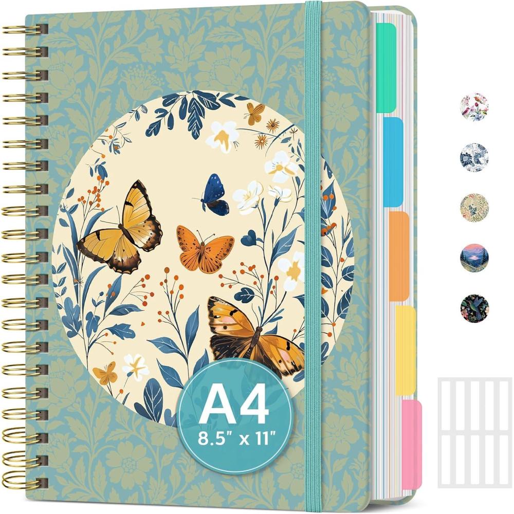 image:imageLarge Lined Spiral Journal for Women Cute Hardcover 5 Subject Notebook for Work 85 x 11 with Removable Dividers amp Tabs College Ruled 280 Pages Aesthetic Journal for Work School amp Note Taking Garden of WhimsyO Floral Halo