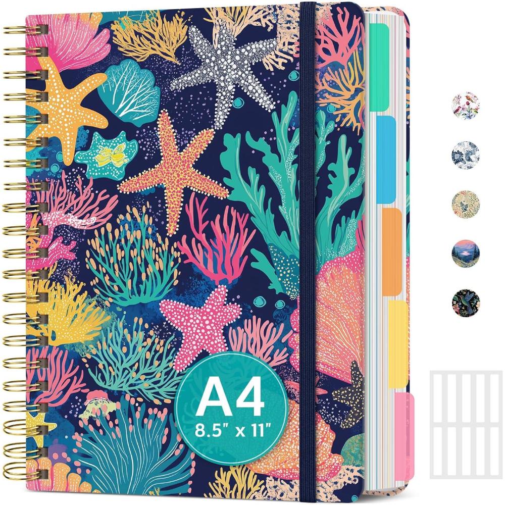 image:imageLarge Lined Spiral Journal for Women Cute Hardcover 5 Subject Notebook for Work 85 x 11 with Removable Dividers amp Tabs College Ruled 280 Pages Aesthetic Journal for Work School amp Note Taking Garden of WhimsyN Coral Reef