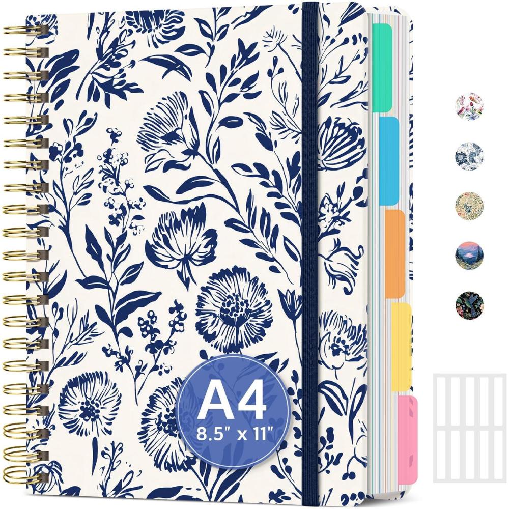 image:imageLarge Lined Spiral Journal for Women Cute Hardcover 5 Subject Notebook for Work 85 x 11 with Removable Dividers amp Tabs College Ruled 280 Pages Aesthetic Journal for Work School amp Note Taking Garden of WhimsyC Blue Filigree