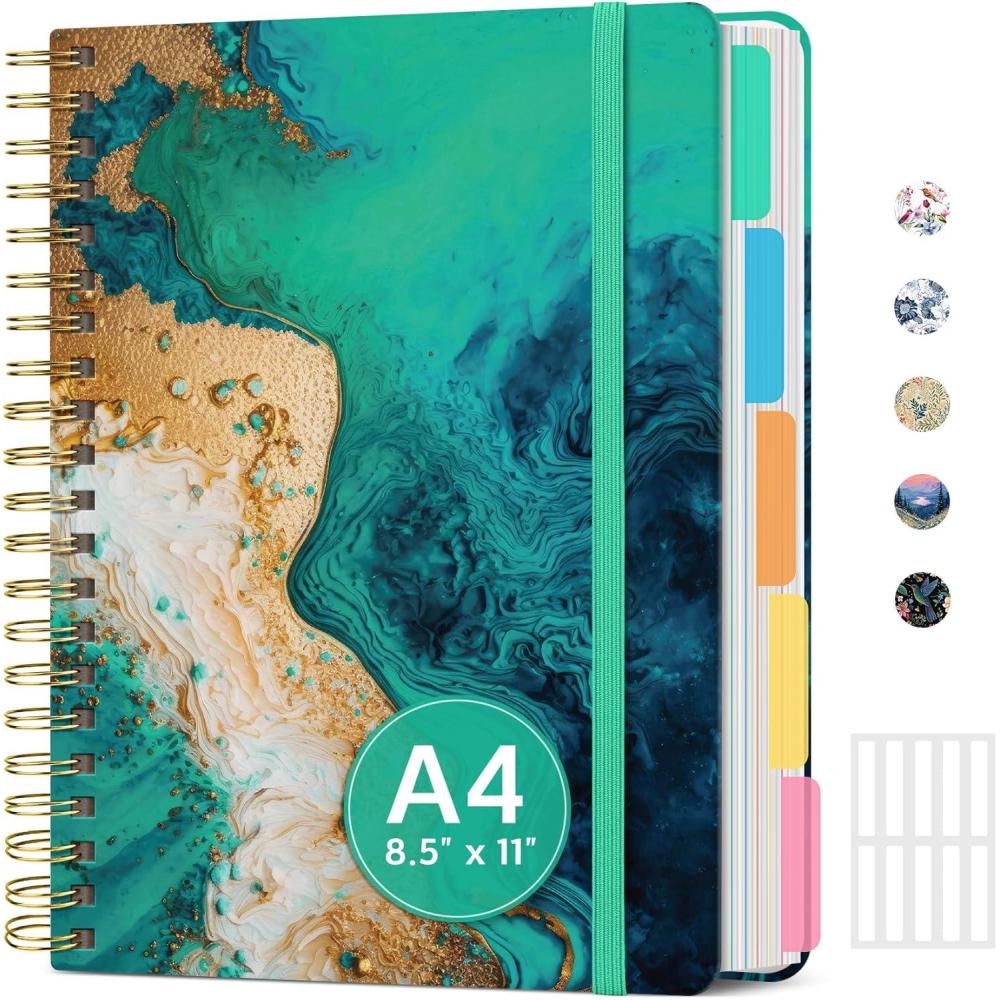 image:imageLarge Lined Spiral Journal for Women Cute Hardcover 5 Subject Notebook for Work 85 x 11 with Removable Dividers amp Tabs College Ruled 280 Pages Aesthetic Journal for Work School amp Note Taking Garden of WhimsyB Emerald Shores