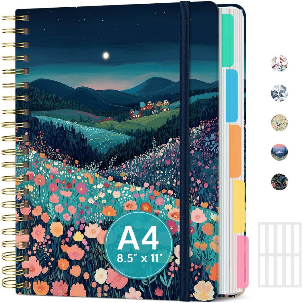 image:imageLarge Lined Spiral Journal for Women Cute Hardcover 5 Subject Notebook for Work 85 x 11 with Removable Dividers amp Tabs College Ruled 280 Pages Aesthetic Journal for Work School amp Note Taking Garden of WhimsyU Moonlit Meadow