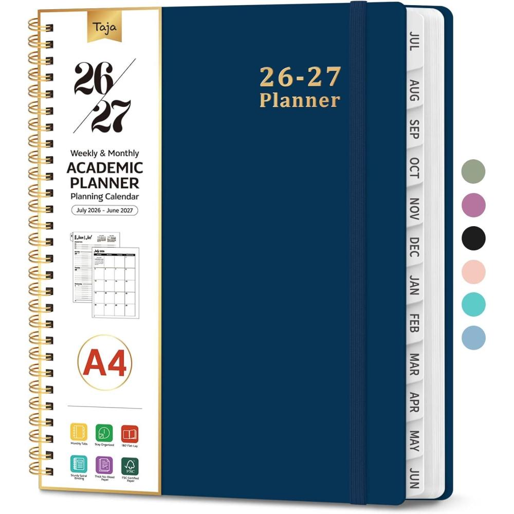 image:imagePlanner 20262027 85 x 11 Weekly and Monthly Academic Year Planner Calendar July 2026 June 2027 Hardcover Large School Planning Agenda With Tabs Perfect for School amp Office Supplies A4 BlackFNavy Blue