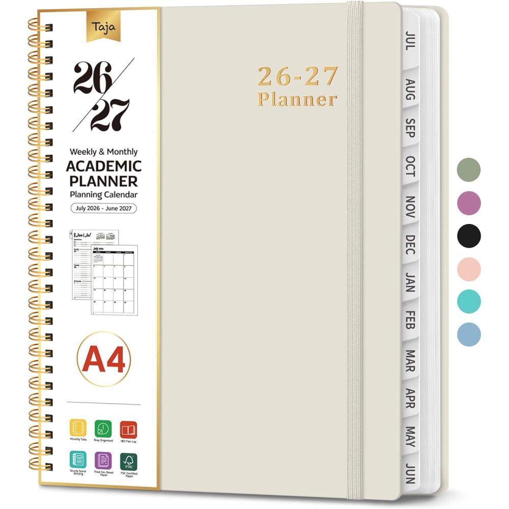 image:imagePlanner 20262027 85 x 11 Weekly and Monthly Academic Year Planner Calendar July 2026 June 2027 Hardcover Large School Planning Agenda With Tabs Perfect for School amp Office Supplies A4 BlackHBeige