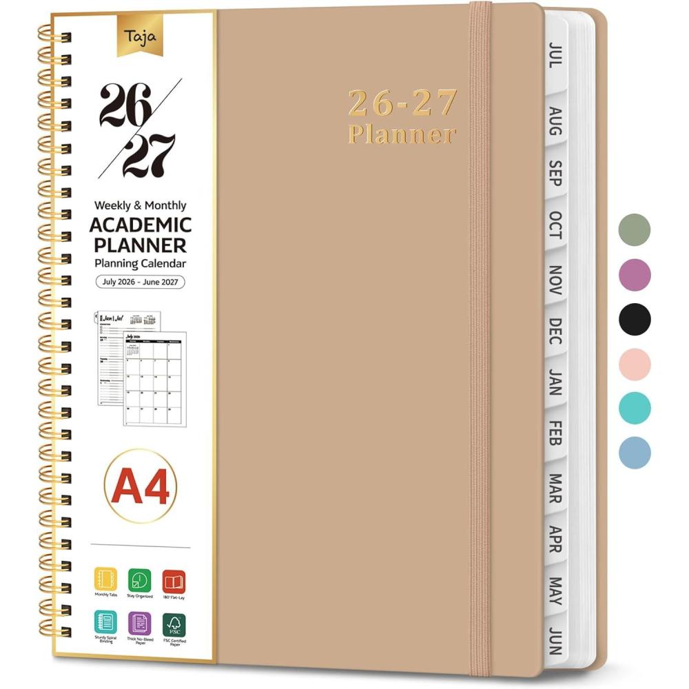 image:imagePlanner 20262027 85 x 11 Weekly and Monthly Academic Year Planner Calendar July 2026 June 2027 Hardcover Large School Planning Agenda With Tabs Perfect for School amp Office Supplies A4 BlackJOat Brown