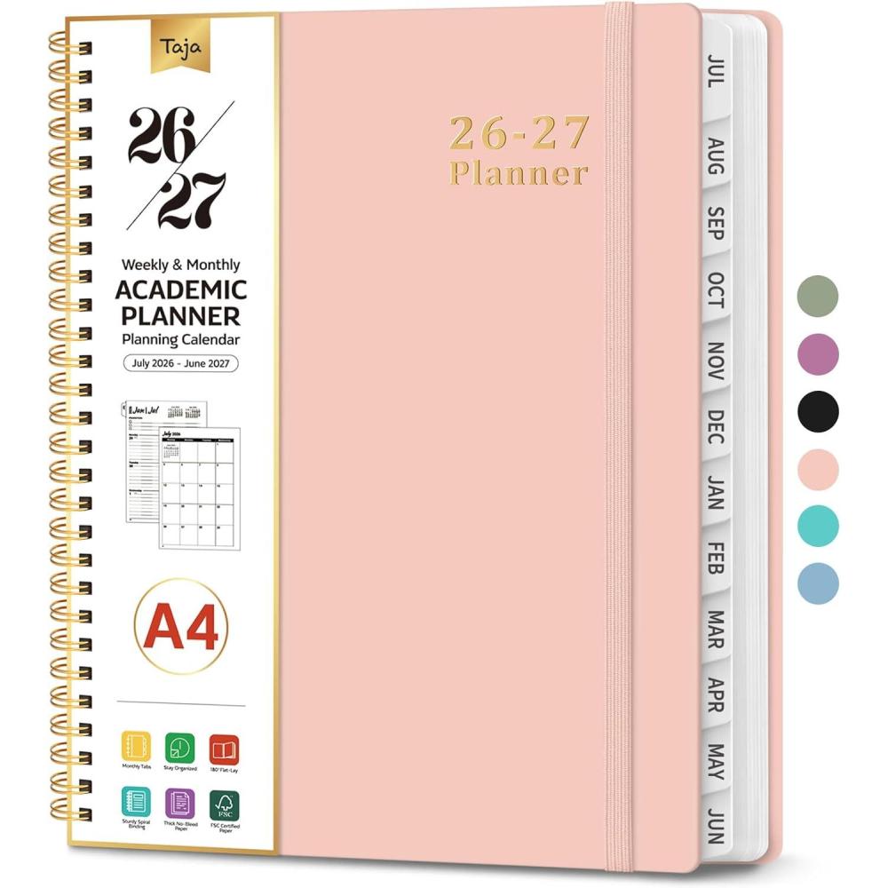 image:imagePlanner 20262027 85 x 11 Weekly and Monthly Academic Year Planner Calendar July 2026 June 2027 Hardcover Large School Planning Agenda With Tabs Perfect for School amp Office Supplies A4 BlackDPink