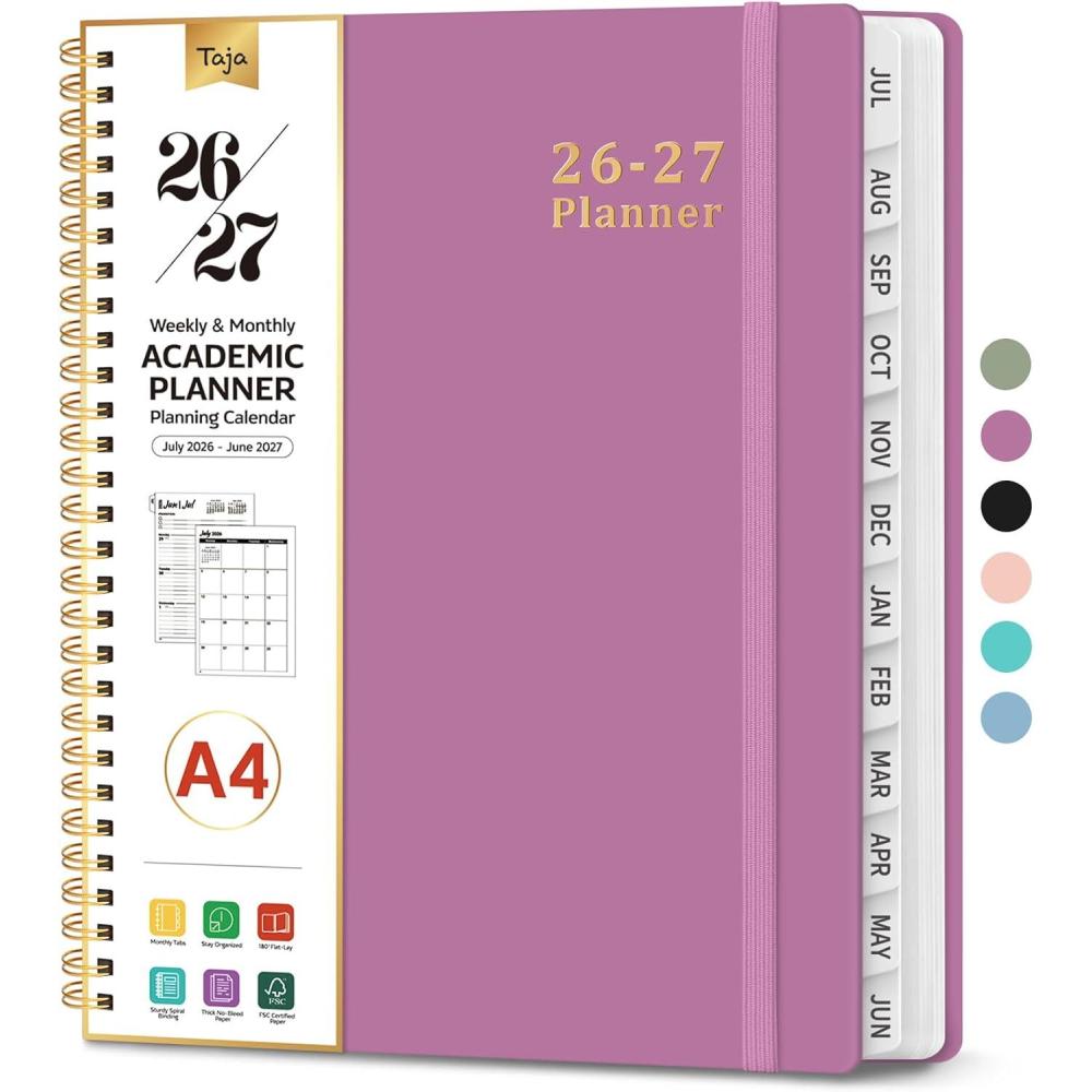 image:imagePlanner 20262027 85 x 11 Weekly and Monthly Academic Year Planner Calendar July 2026 June 2027 Hardcover Large School Planning Agenda With Tabs Perfect for School amp Office Supplies A4 BlackBPurple