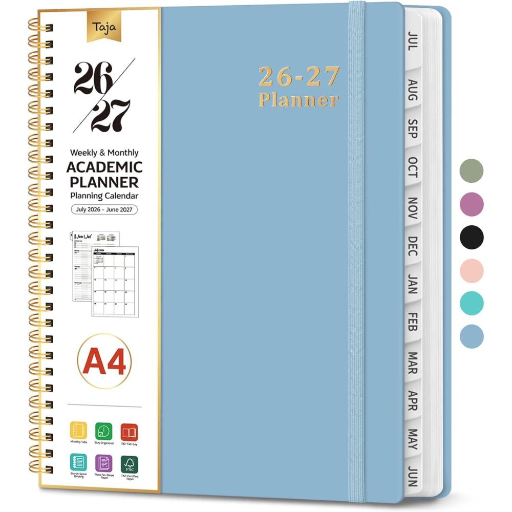 image:imagePlanner 20262027 85 x 11 Weekly and Monthly Academic Year Planner Calendar July 2026 June 2027 Hardcover Large School Planning Agenda With Tabs Perfect for School amp Office Supplies A4 BlackGBaby Blue