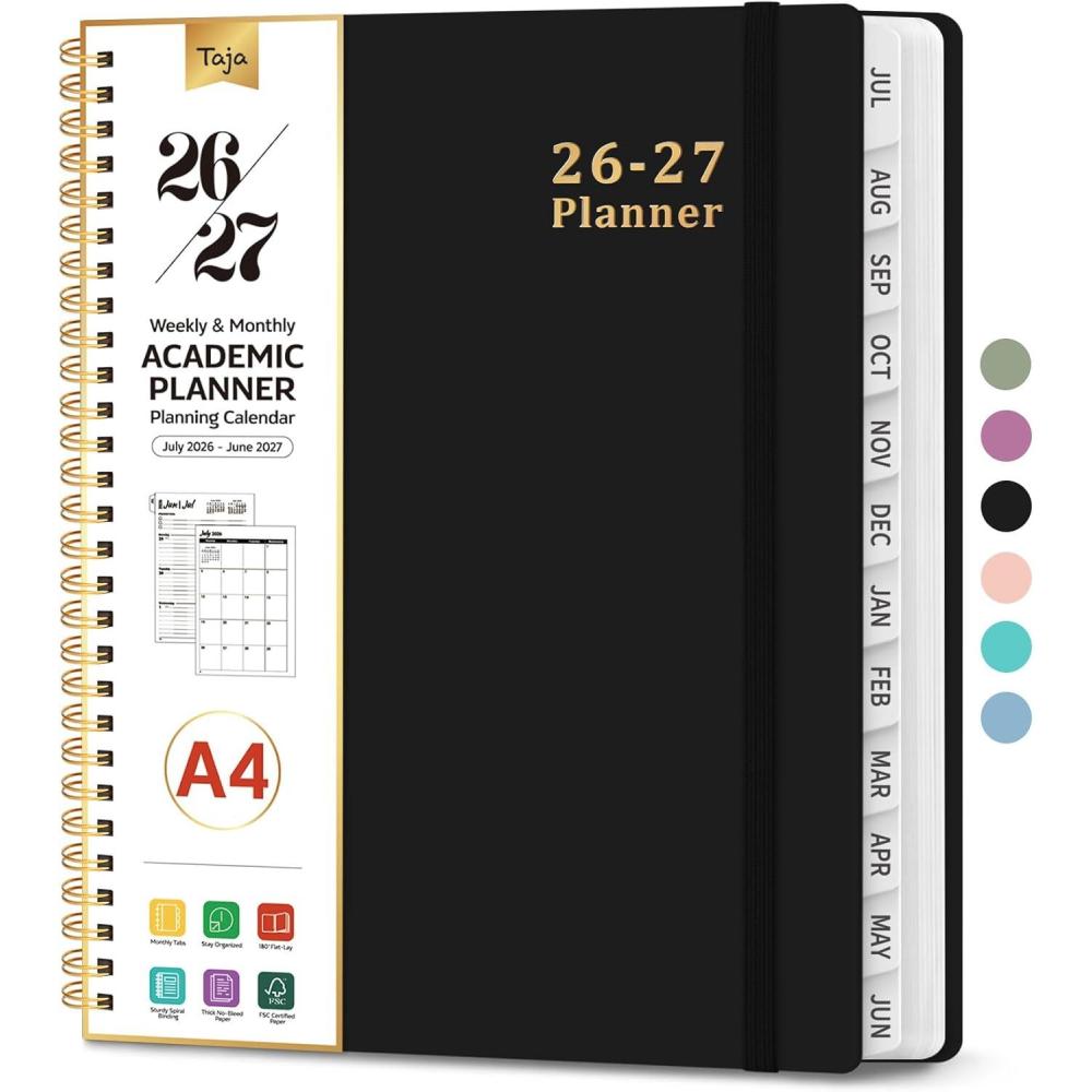 image:imagePlanner 20262027 85 x 11 Weekly and Monthly Academic Year Planner Calendar July 2026 June 2027 Hardcover Large School Planning Agenda With Tabs Perfect for School amp Office Supplies A4 BlackCBlack