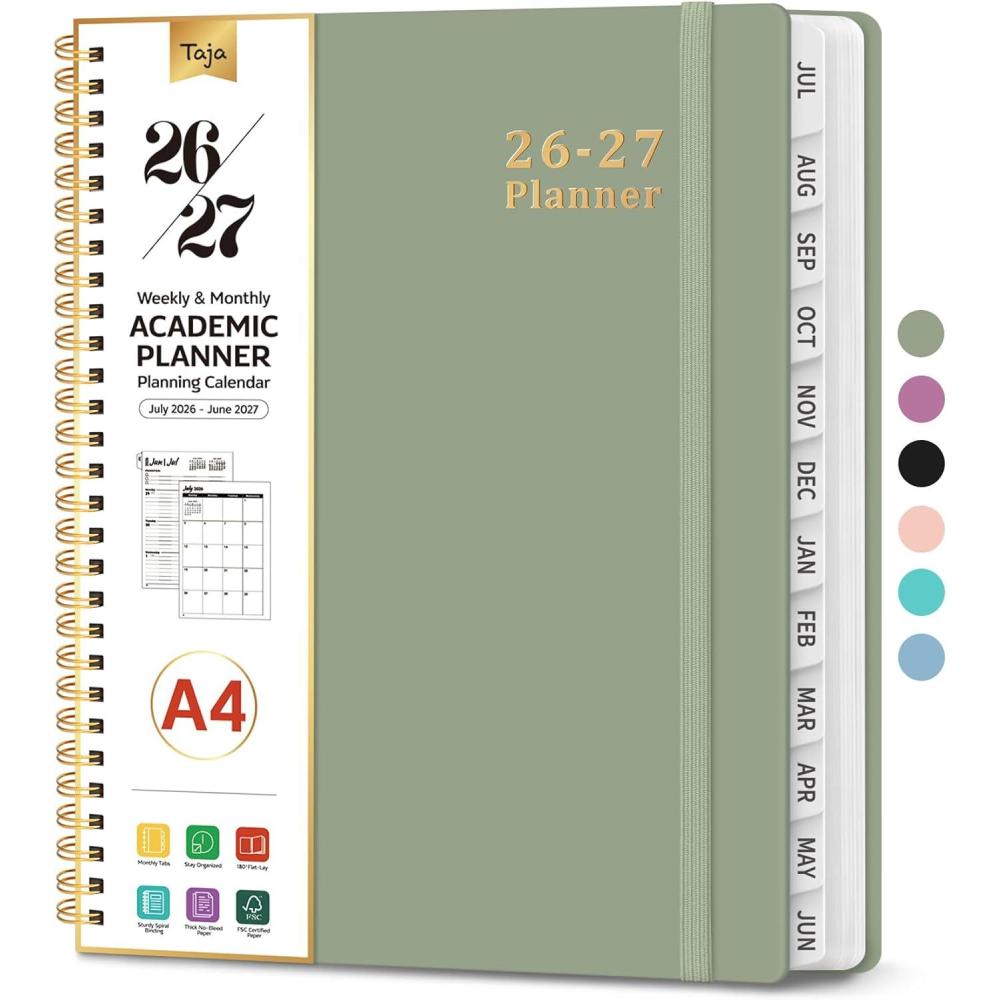 image:imagePlanner 20262027 85 x 11 Weekly and Monthly Academic Year Planner Calendar July 2026 June 2027 Hardcover Large School Planning Agenda With Tabs Perfect for School amp Office Supplies A4 BlackAGreen