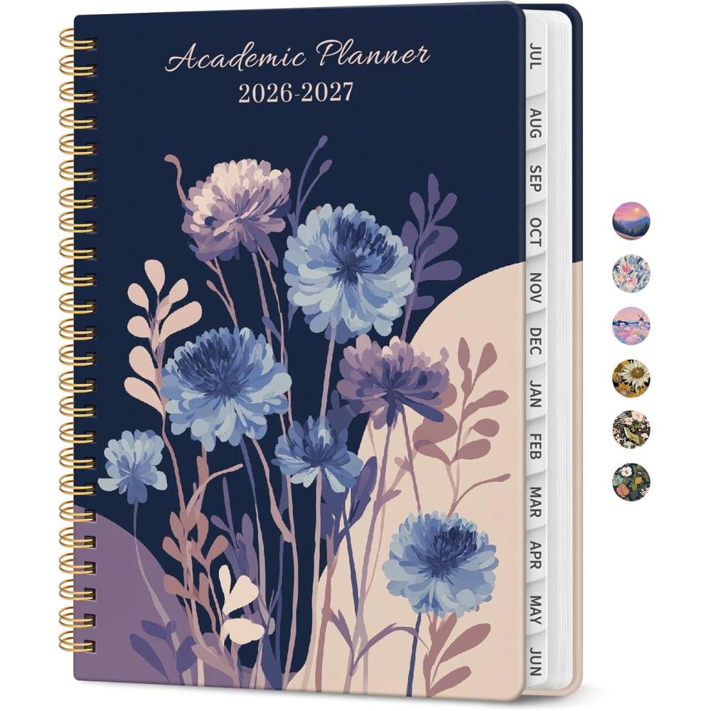 image:imagePlanner 20262027 Academic Monthly Weekly Spiral Calendar July 2026 June 2027 Hardcover Agenda Notebook with Tabs 85 x 11 Perfect for Students Teachers School amp Daily Planning Twilight BloomFMidnight Blooms