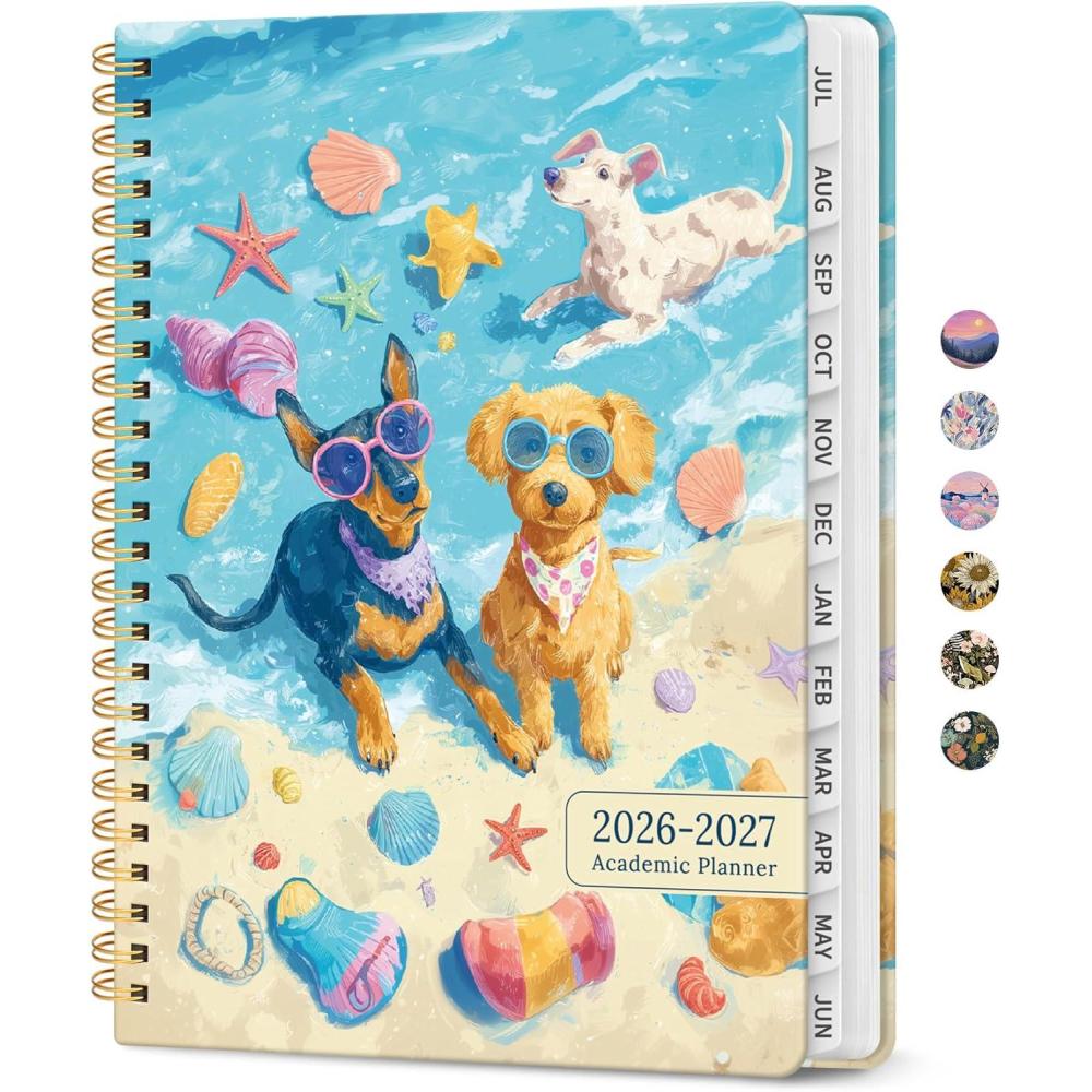 image:imagePlanner 20262027 Academic Monthly Weekly Spiral Calendar July 2026 June 2027 Hardcover Agenda Notebook with Tabs 85 x 11 Perfect for Students Teachers School amp Daily Planning Twilight BloomSBeach Pups