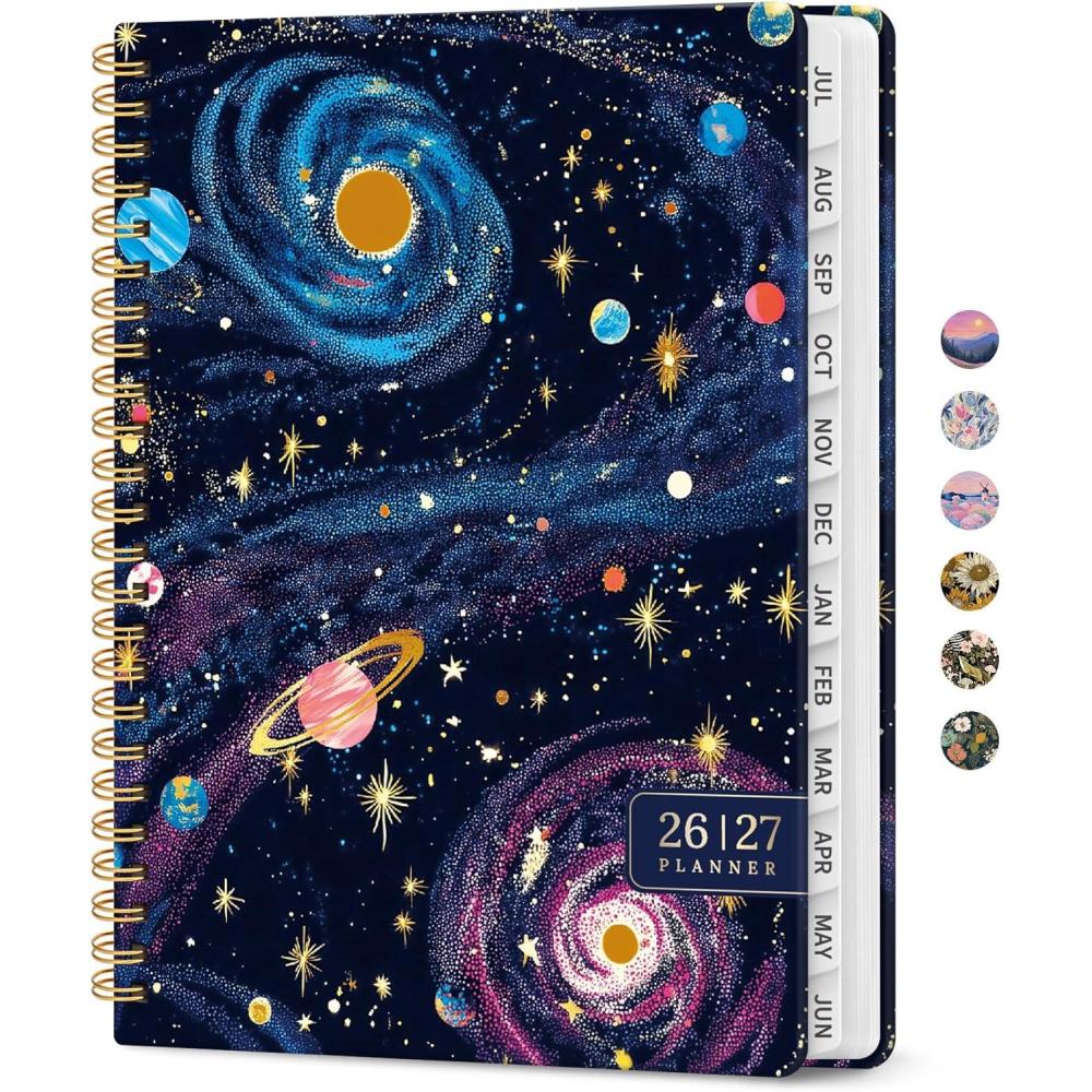 image:imagePlanner 20262027 Academic Monthly Weekly Spiral Calendar July 2026 June 2027 Hardcover Agenda Notebook with Tabs 85 x 11 Perfect for Students Teachers School amp Daily Planning Twilight BloomDGalactic Swirl