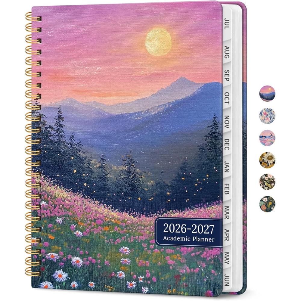 image:imagePlanner 20262027 Academic Monthly Weekly Spiral Calendar July 2026 June 2027 Hardcover Agenda Notebook with Tabs 85 x 11 Perfect for Students Teachers School amp Daily Planning Twilight BloomATwilight Bloom