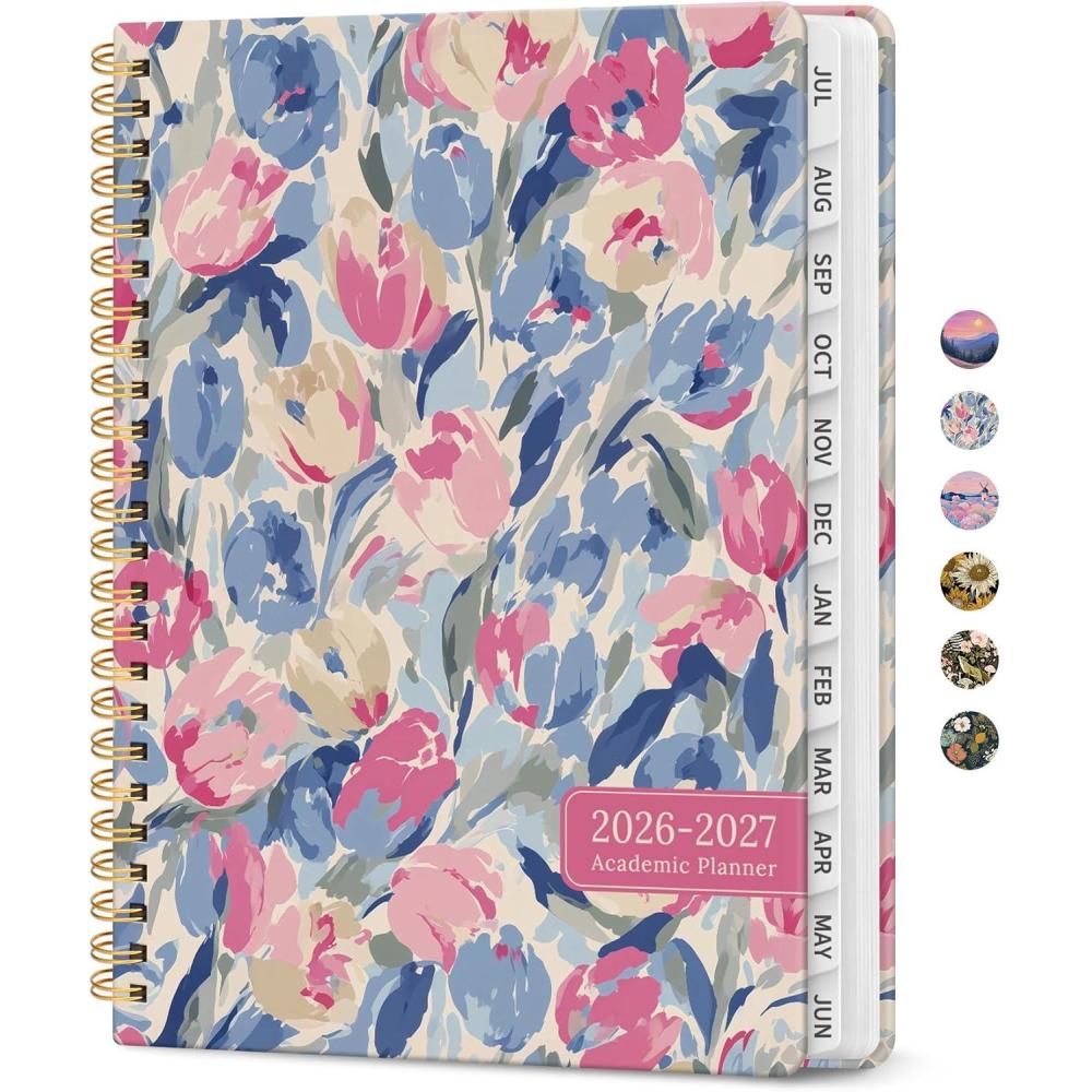 image:imagePlanner 20262027 Academic Monthly Weekly Spiral Calendar July 2026 June 2027 Hardcover Agenda Notebook with Tabs 85 x 11 Perfect for Students Teachers School amp Daily Planning Twilight BloomHSoft Blossoms