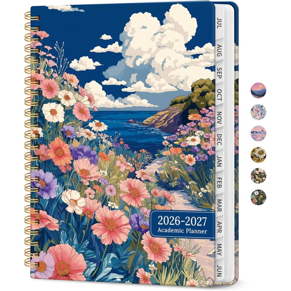 image:imagePlanner 20262027 Academic Monthly Weekly Spiral Calendar July 2026 June 2027 Hardcover Agenda Notebook with Tabs 85 x 11 Perfect for Students Teachers School amp Daily Planning Twilight BloomJPelagic Petalia