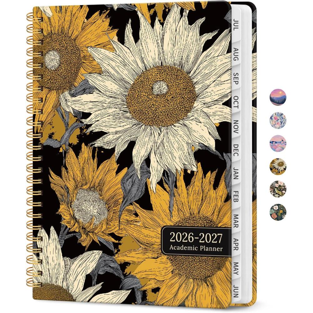 image:imagePlanner 20262027 Academic Monthly Weekly Spiral Calendar July 2026 June 2027 Hardcover Agenda Notebook with Tabs 85 x 11 Perfect for Students Teachers School amp Daily Planning Twilight BloomGNocturne Sunflowers