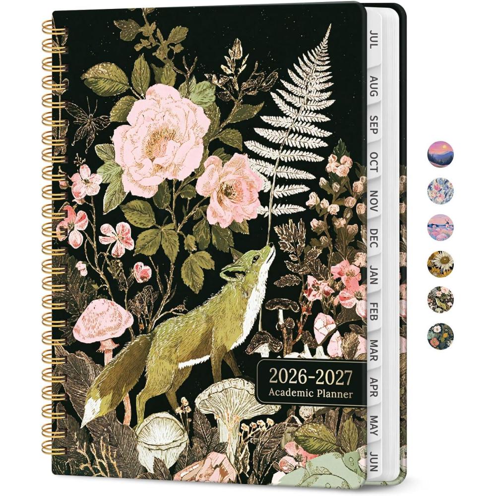 image:imagePlanner 20262027 Academic Monthly Weekly Spiral Calendar July 2026 June 2027 Hardcover Agenda Notebook with Tabs 85 x 11 Perfect for Students Teachers School amp Daily Planning Twilight BloomCWildwood Fox