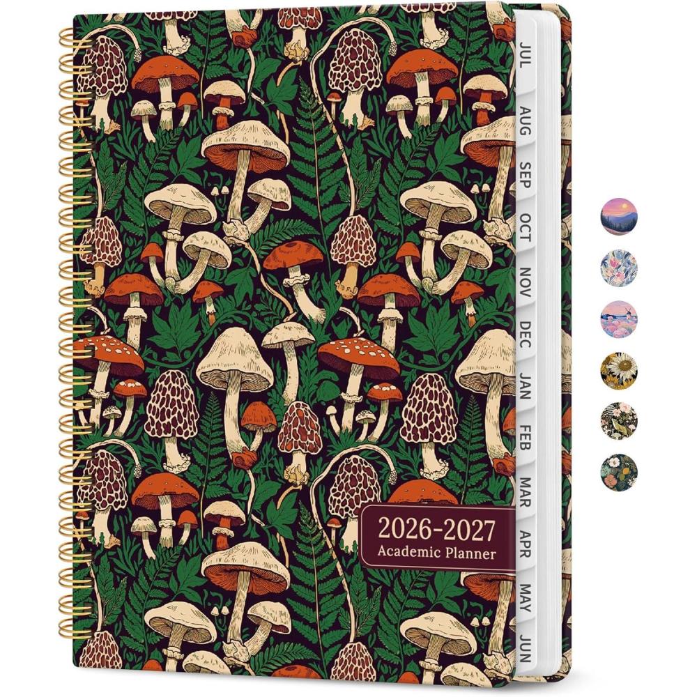 image:imagePlanner 20262027 Academic Monthly Weekly Spiral Calendar July 2026 June 2027 Hardcover Agenda Notebook with Tabs 85 x 11 Perfect for Students Teachers School amp Daily Planning Twilight BloomXAutumn Fungi