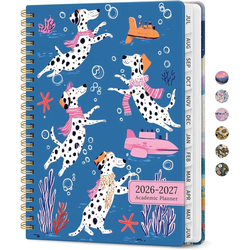 image:imagePlanner 20262027 Academic Monthly Weekly Spiral Calendar July 2026 June 2027 Hardcover Agenda Notebook with Tabs 85 x 11 Perfect for Students Teachers School amp Daily Planning Twilight BloomUSubmerged Dalmatians