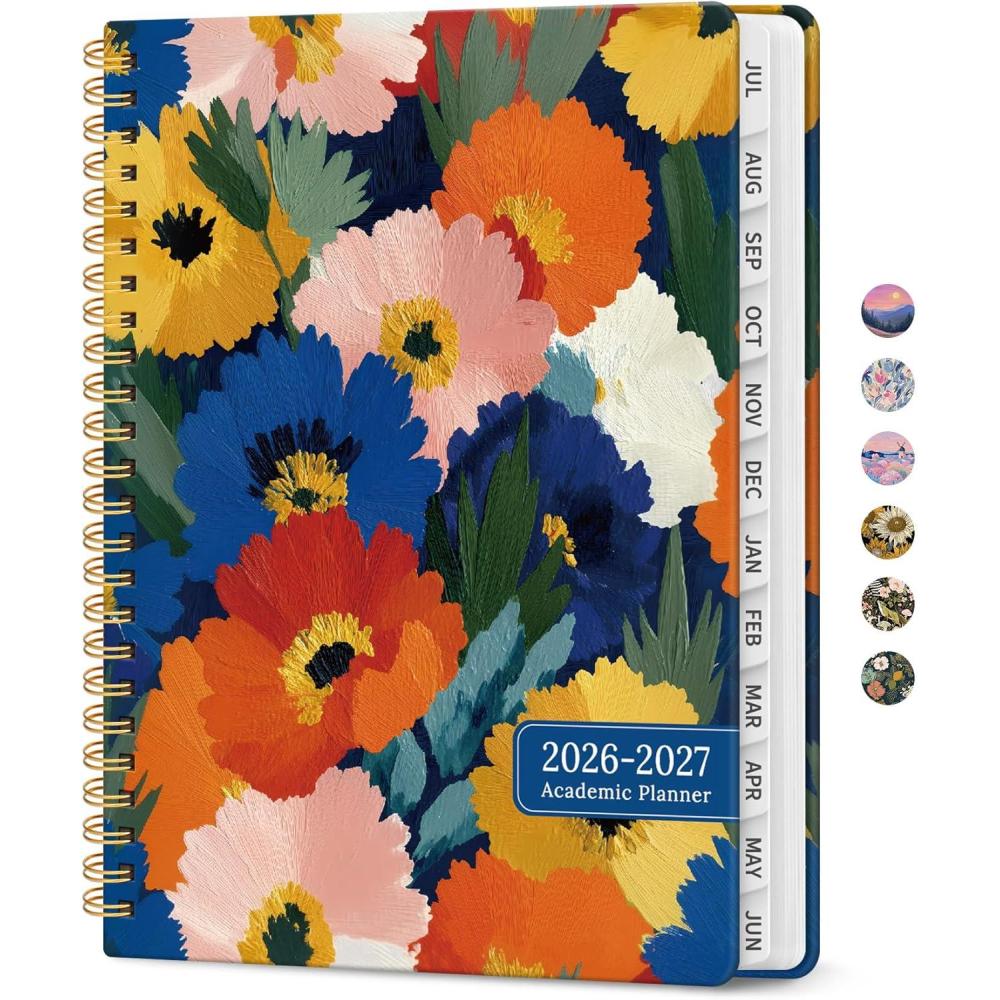 image:imagePlanner 20262027 Academic Monthly Weekly Spiral Calendar July 2026 June 2027 Hardcover Agenda Notebook with Tabs 85 x 11 Perfect for Students Teachers School amp Daily Planning Twilight BloomEVivid Petals