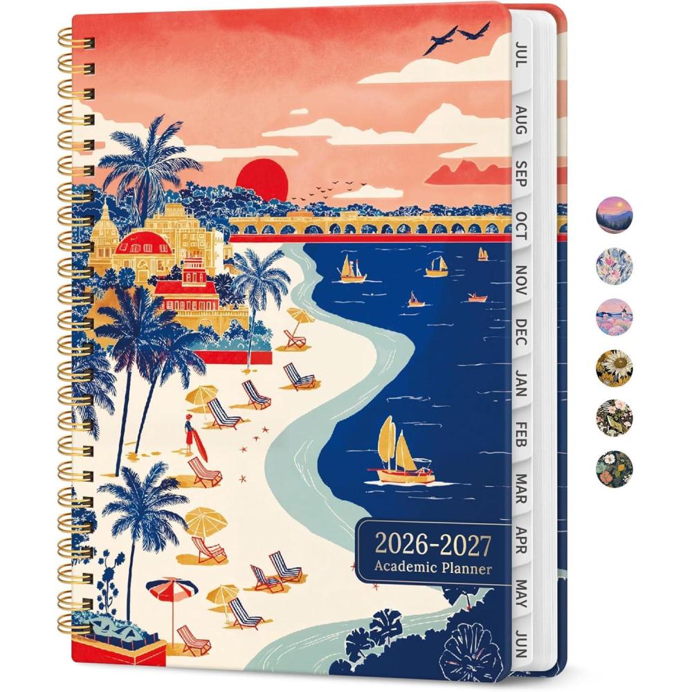 image:imagePlanner 20262027 Academic Monthly Weekly Spiral Calendar July 2026 June 2027 Hardcover Agenda Notebook with Tabs 85 x 11 Perfect for Students Teachers School amp Daily Planning Twilight BloomPCoastal Sunset