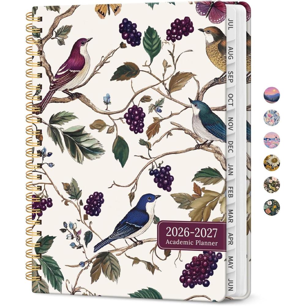 image:imagePlanner 20262027 Academic Monthly Weekly Spiral Calendar July 2026 June 2027 Hardcover Agenda Notebook with Tabs 85 x 11 Perfect for Students Teachers School amp Daily Planning Twilight BloomKVineyard Birds
