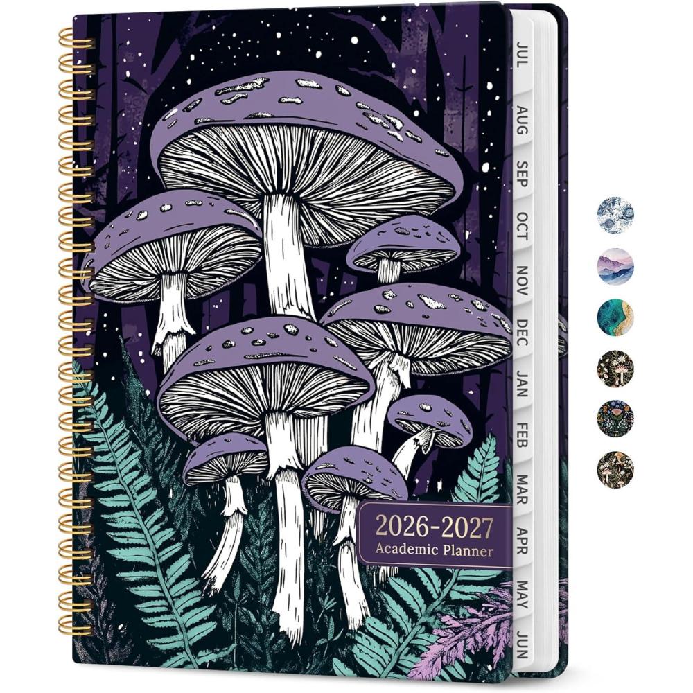 image:imagePlanner 20262027 Academic Monthly and Weekly Calendar Planner for Women July 2026 June 2027 Hardcover Pretty Agenda Planner Book with Tabs Spiral Daily Organizer for School Office Home Supplies 63 x 85 Blue FloralZEnchanted Fungi