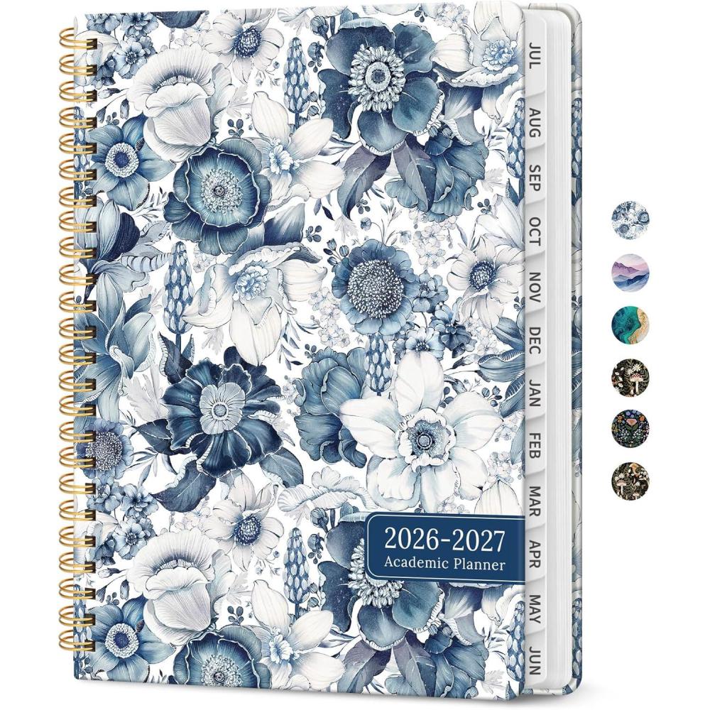 image:imagePlanner 20262027 Academic Monthly and Weekly Calendar Planner for Women July 2026 June 2027 Hardcover Pretty Agenda Planner Book with Tabs Spiral Daily Organizer for School Office Home Supplies 63 x 85 Blue FloralABlue Floral