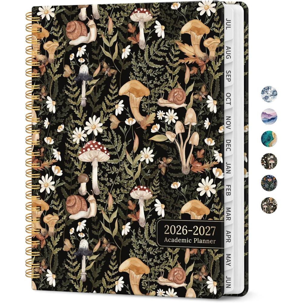 image:imagePlanner 20262027 Academic Monthly and Weekly Calendar Planner for Women July 2026 June 2027 Hardcover Pretty Agenda Planner Book with Tabs Spiral Daily Organizer for School Office Home Supplies 63 x 85 Blue FloralBMushroom