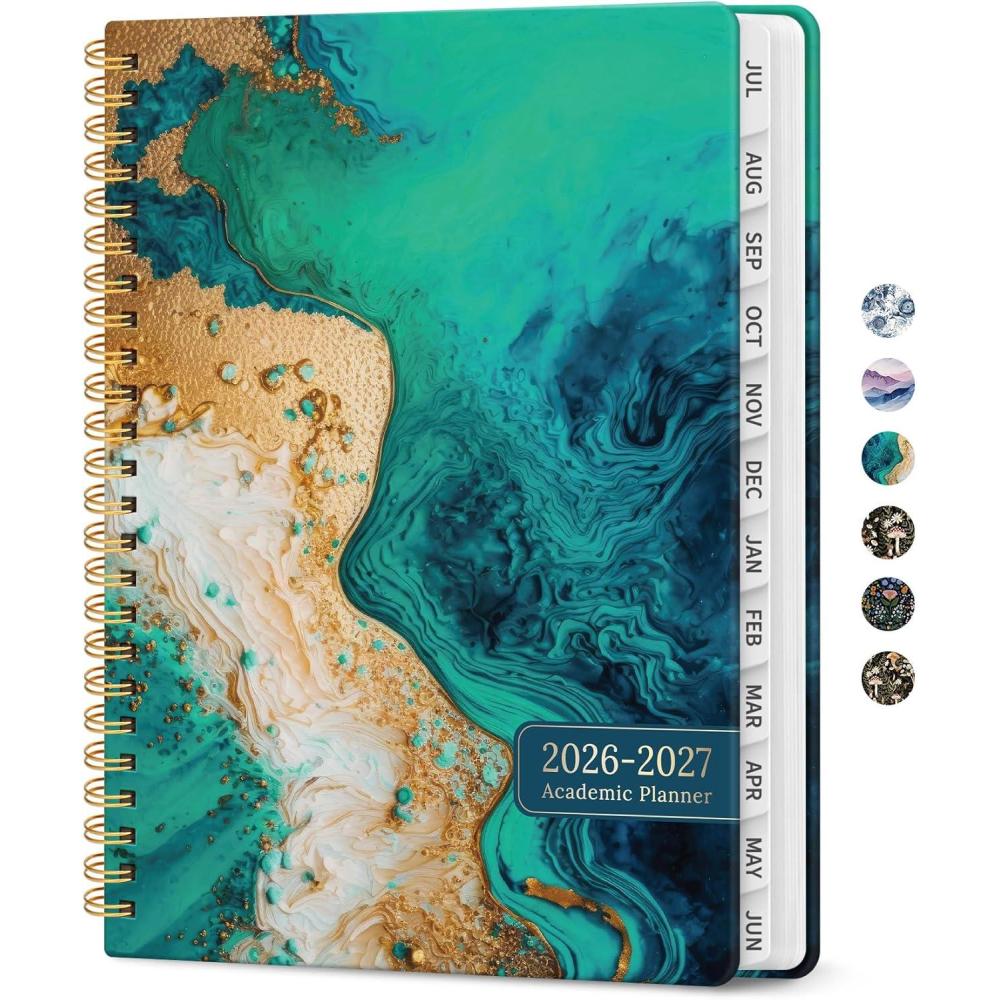 image:imagePlanner 20262027 Academic Monthly and Weekly Calendar Planner for Women July 2026 June 2027 Hardcover Pretty Agenda Planner Book with Tabs Spiral Daily Organizer for School Office Home Supplies 63 x 85 Blue FloralHEmerald Shores