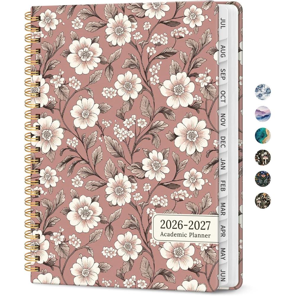 image:imagePlanner 20262027 Academic Monthly and Weekly Calendar Planner for Women July 2026 June 2027 Hardcover Pretty Agenda Planner Book with Tabs Spiral Daily Organizer for School Office Home Supplies 63 x 85 Blue FloralSBlush Petals