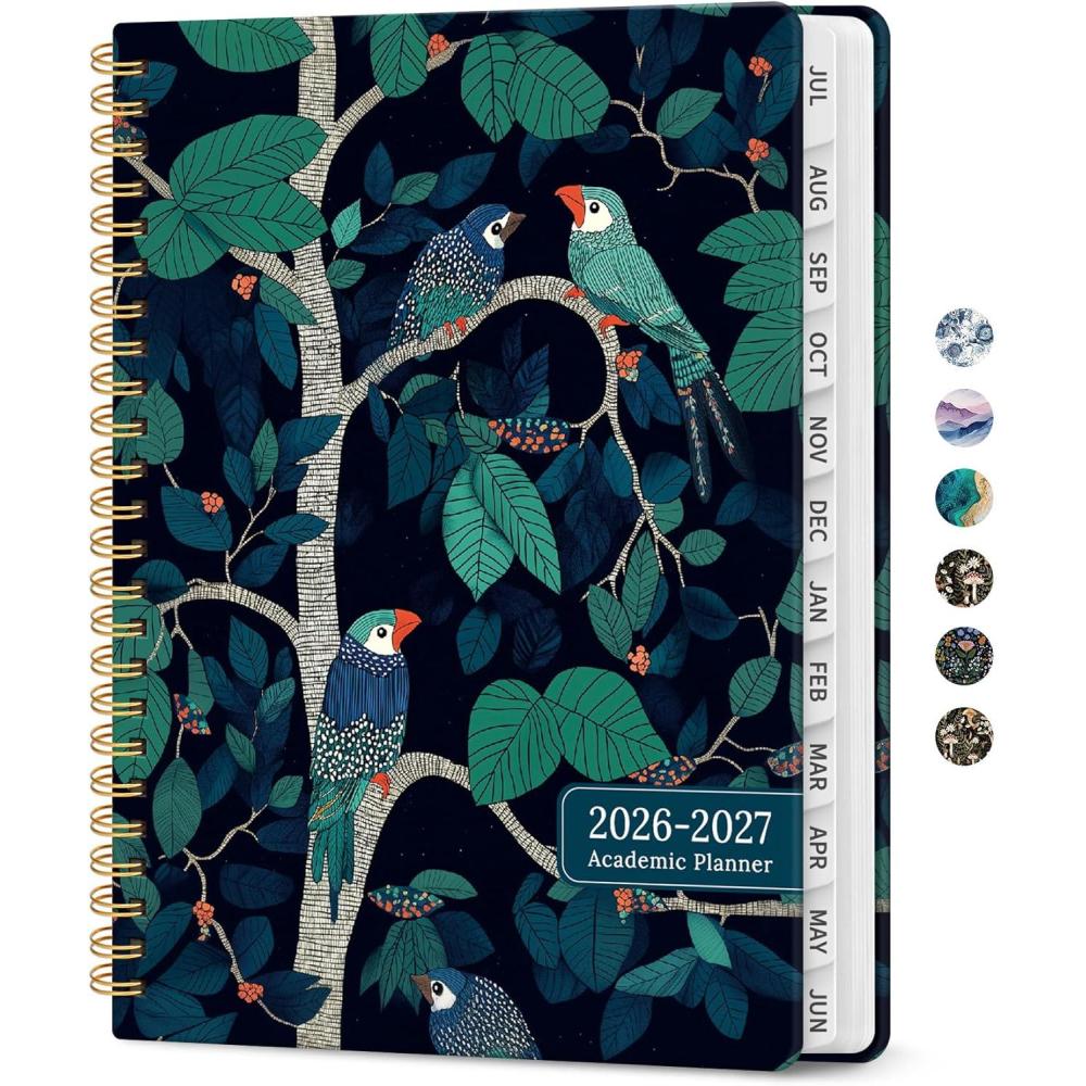image:imagePlanner 20262027 Academic Monthly and Weekly Calendar Planner for Women July 2026 June 2027 Hardcover Pretty Agenda Planner Book with Tabs Spiral Daily Organizer for School Office Home Supplies 63 x 85 Blue FloralXMidnight Aviary