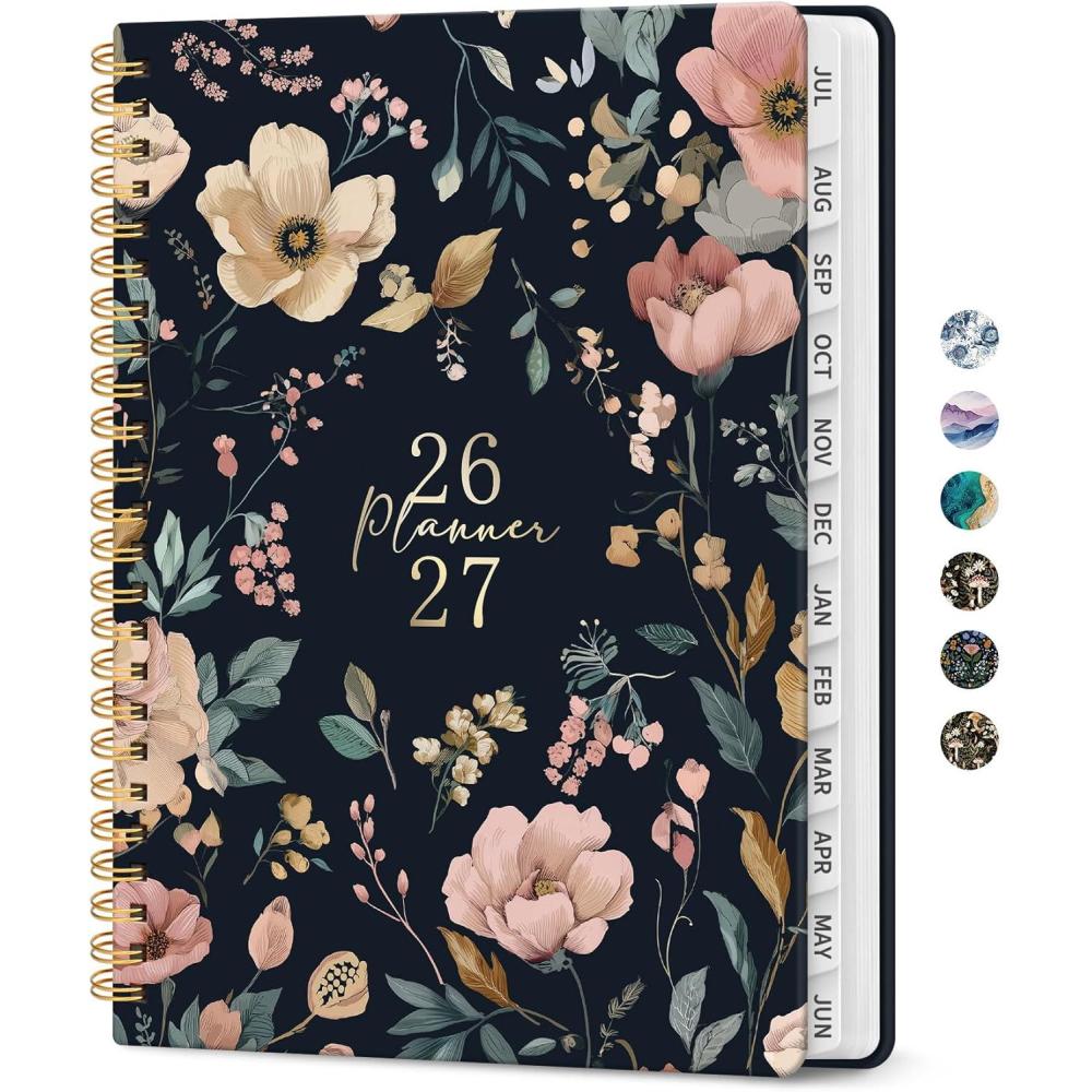 image:imagePlanner 20262027 Academic Monthly and Weekly Calendar Planner for Women July 2026 June 2027 Hardcover Pretty Agenda Planner Book with Tabs Spiral Daily Organizer for School Office Home Supplies 63 x 85 Blue FloralNEvening Petals