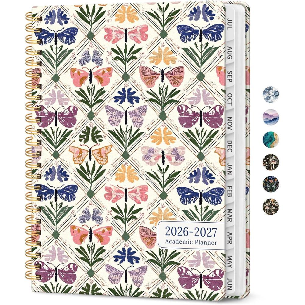 image:imagePlanner 20262027 Academic Monthly and Weekly Calendar Planner for Women July 2026 June 2027 Hardcover Pretty Agenda Planner Book with Tabs Spiral Daily Organizer for School Office Home Supplies 63 x 85 Blue FloralQButterfly Patchwork