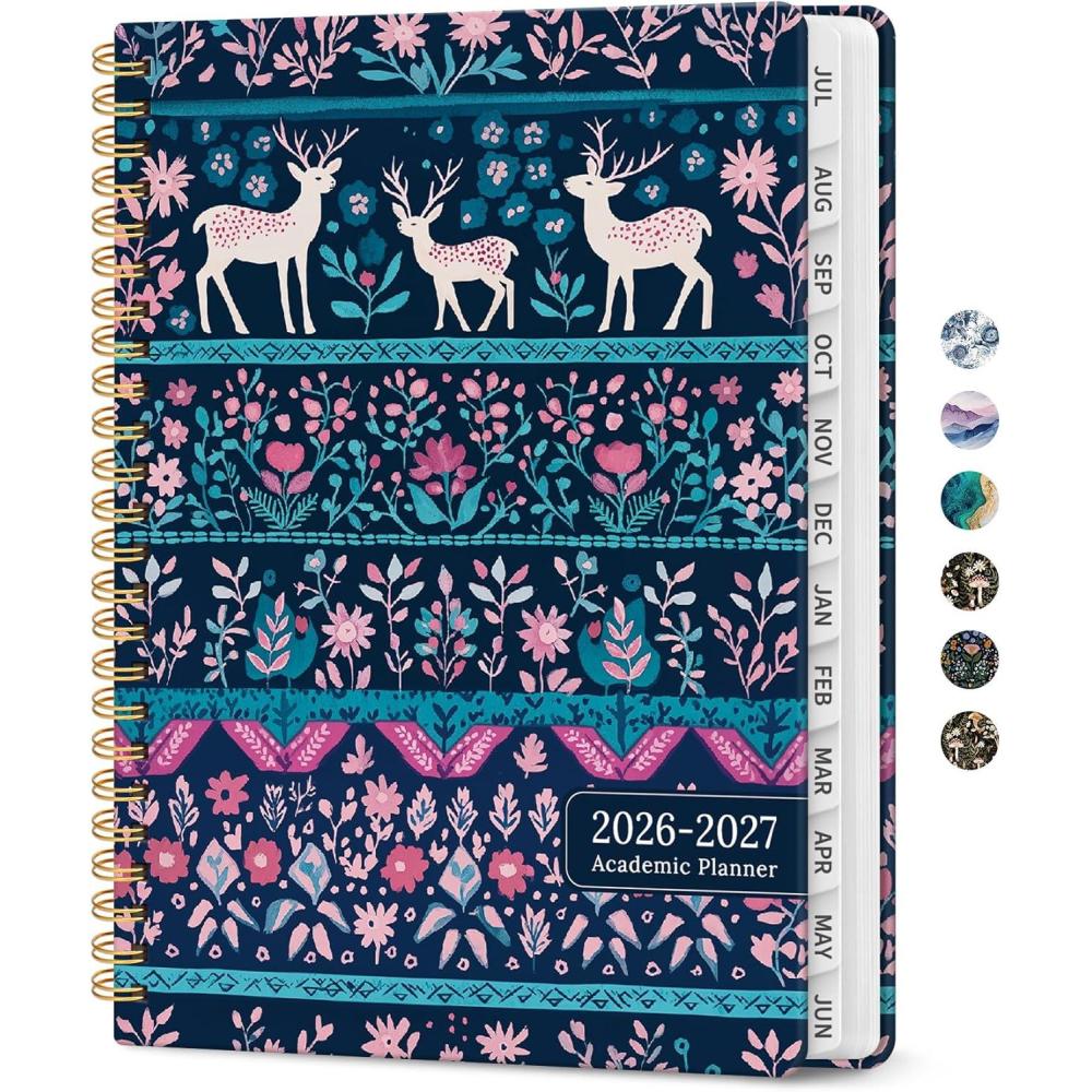 image:imagePlanner 20262027 Academic Monthly and Weekly Calendar Planner for Women July 2026 June 2027 Hardcover Pretty Agenda Planner Book with Tabs Spiral Daily Organizer for School Office Home Supplies 63 x 85 Blue FloralZNordic Forest