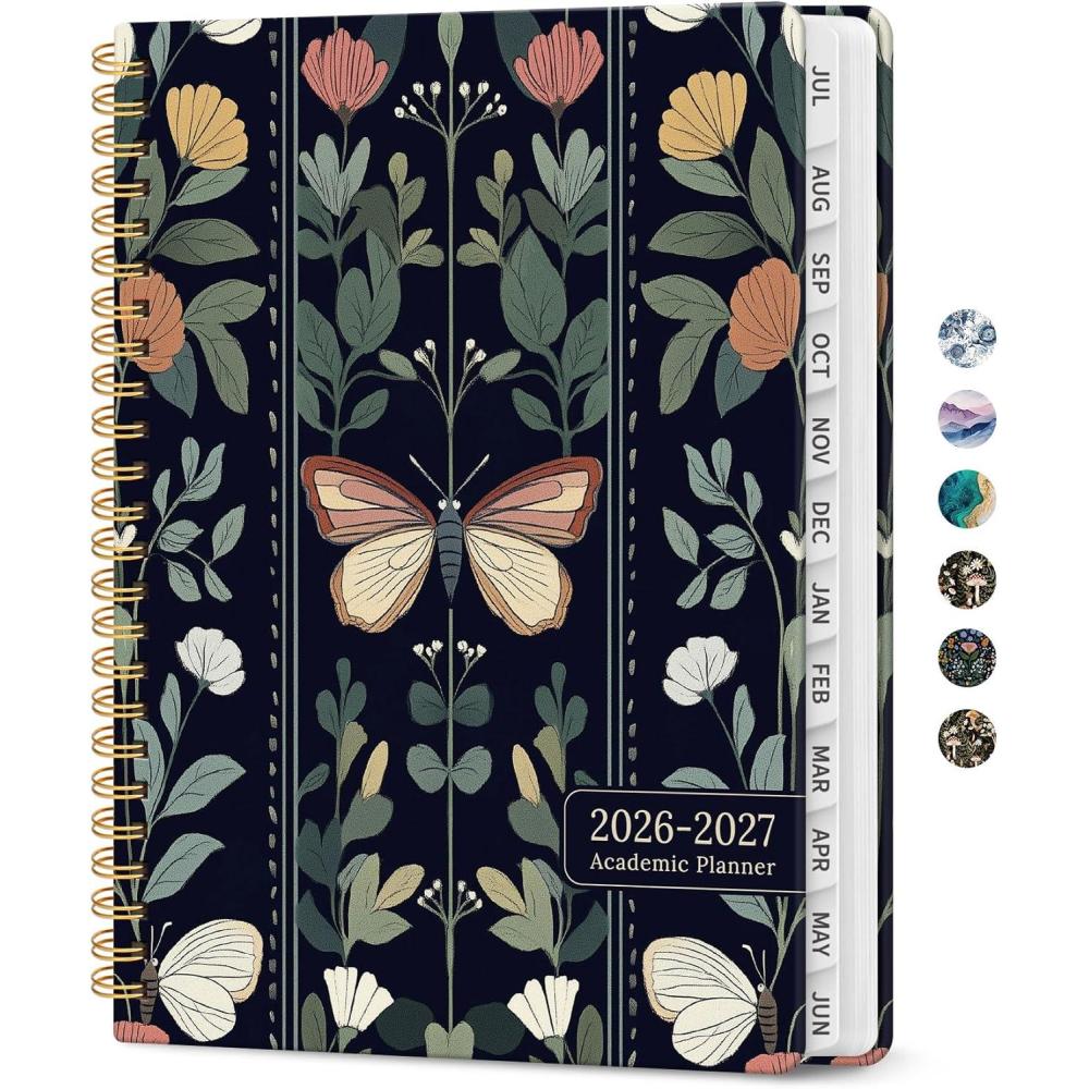 image:imagePlanner 20262027 Academic Monthly and Weekly Calendar Planner for Women July 2026 June 2027 Hardcover Pretty Agenda Planner Book with Tabs Spiral Daily Organizer for School Office Home Supplies 63 x 85 Blue FloralOButterfly Tapestry
