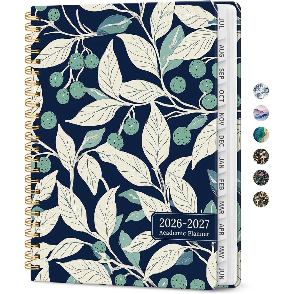 image:imagePlanner 20262027 Academic Monthly and Weekly Calendar Planner for Women July 2026 June 2027 Hardcover Pretty Agenda Planner Book with Tabs Spiral Daily Organizer for School Office Home Supplies 63 x 85 Blue FloralWBotanic Berry