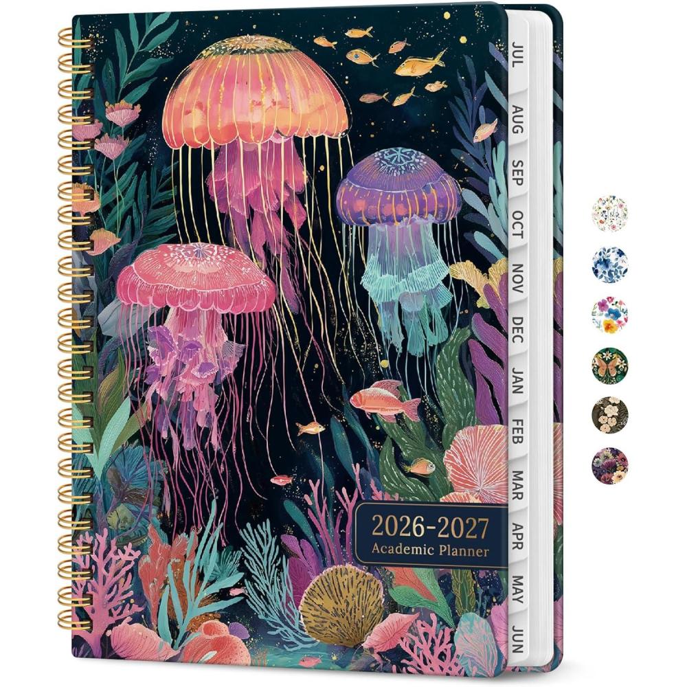 image:imagePlanner 20262027 Academic Year Monthly and Weekly Calendar Planner Jul 2026 Jun 2027 Hardcover Teacher Student Planning Agenda book with Tabs Perfect for School Office Supplies 63 x 85 Wild RoseKJellyfish