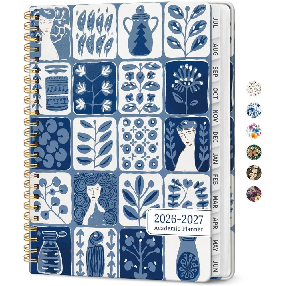 image:imagePlanner 20262027 Academic Year Monthly and Weekly Calendar Planner Jul 2026 Jun 2027 Hardcover Teacher Student Planning Agenda book with Tabs Perfect for School Office Supplies 63 x 85 Wild RoseQBlue Art